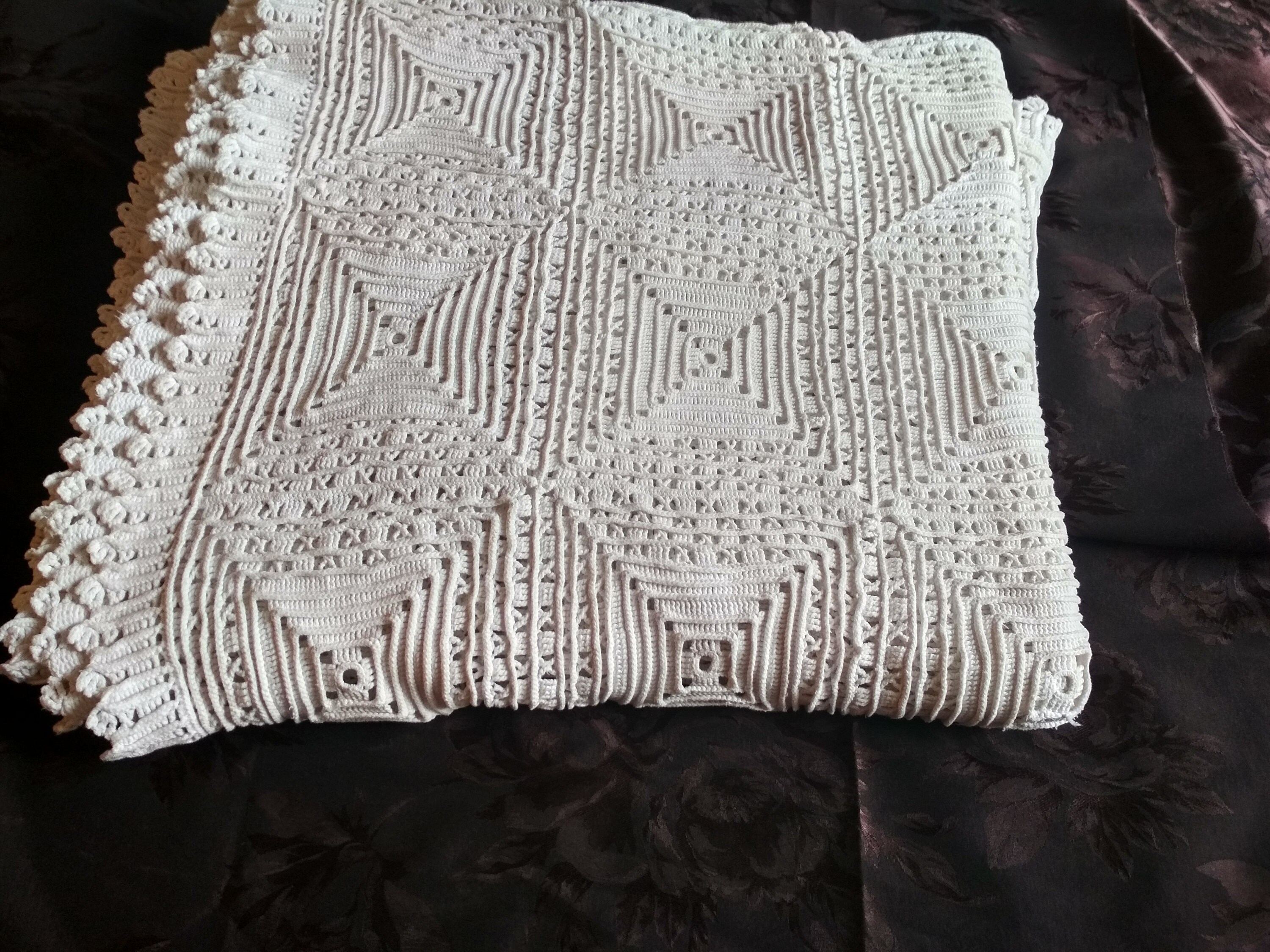 Dessus De Lit Canapé Crochet Fait Main - Coton Blanc Vintage - 200x150cm