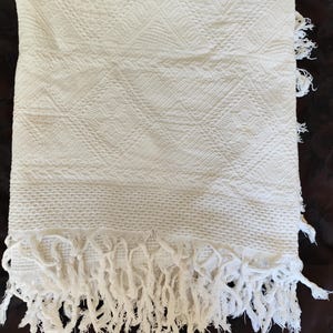 White cotton bedspread, antique woven cotton throw, white cotton bedspread, sofa throw