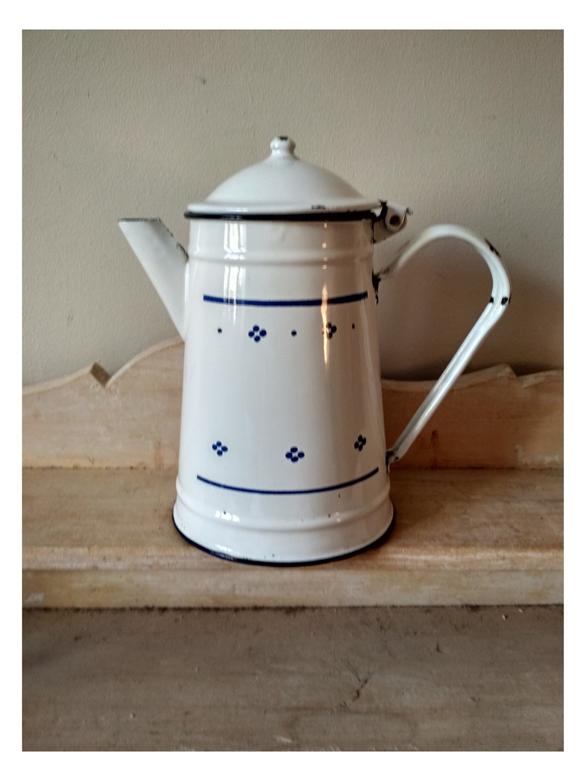 Théière émaillée Scandinave – Années 70, Blanc Brillant, Vintage