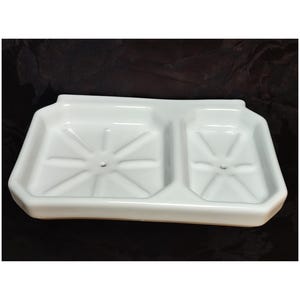 Vintage white earthenware soap dish - Antique porcelain soap dish - Large wall-mounted soap dish
