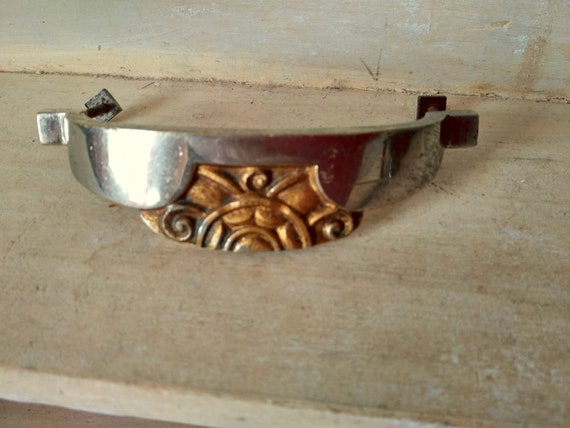 Antique Art Deco Drawer Handle Silver And Gold Metal Etsy