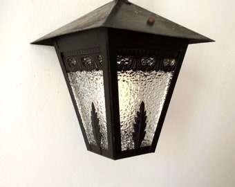 Lanterna in ferro battuto smaltato - sospensione lampadario nero - decoro palmette