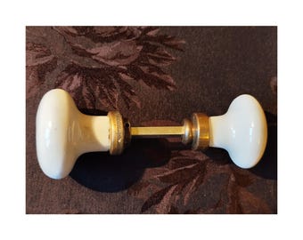 Pair of antique round door handles, white porcelain, French style