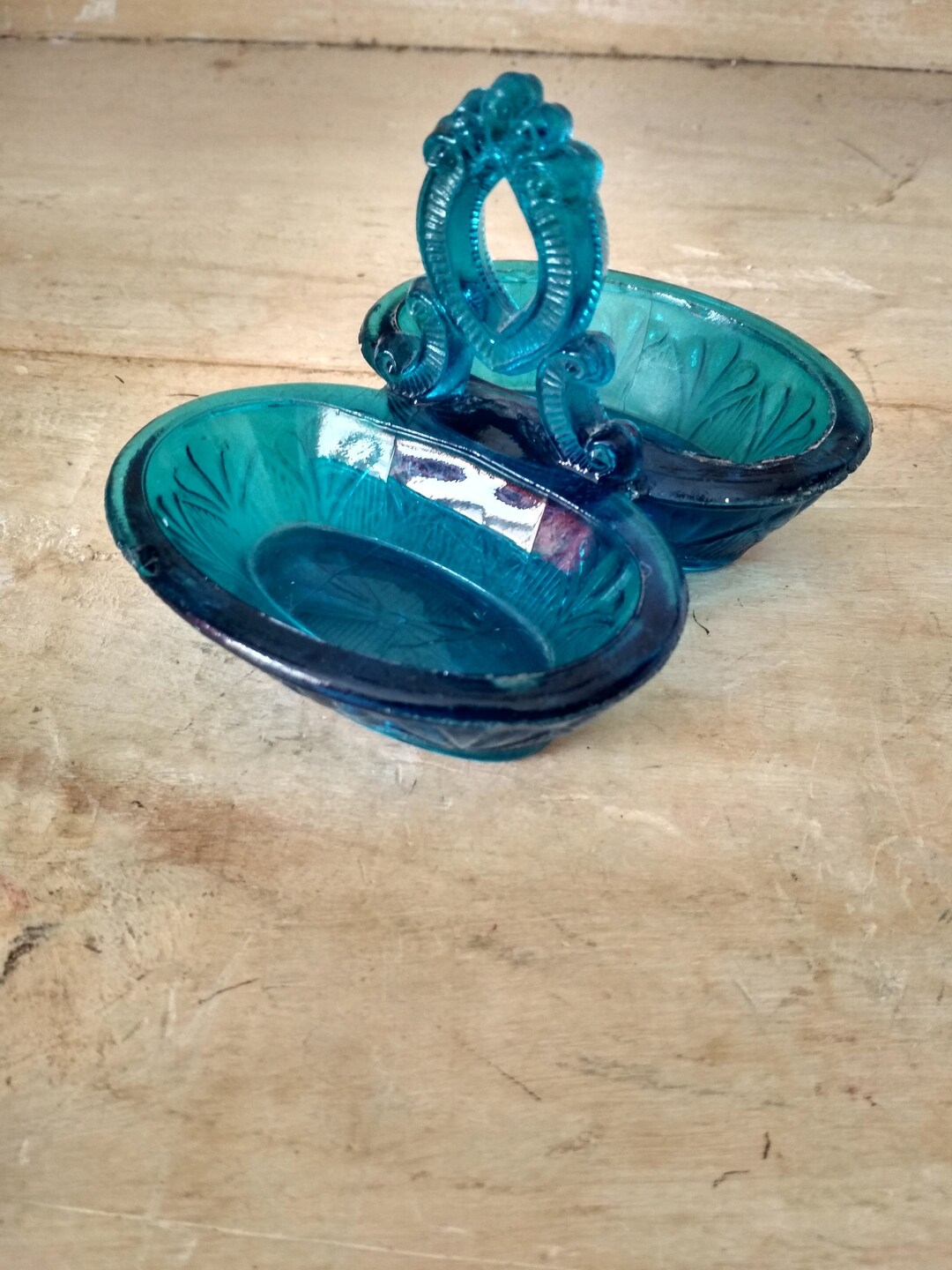 Blue Glass Salt Shaker / Pepper Shaker Molded Glass Saleron Etsy