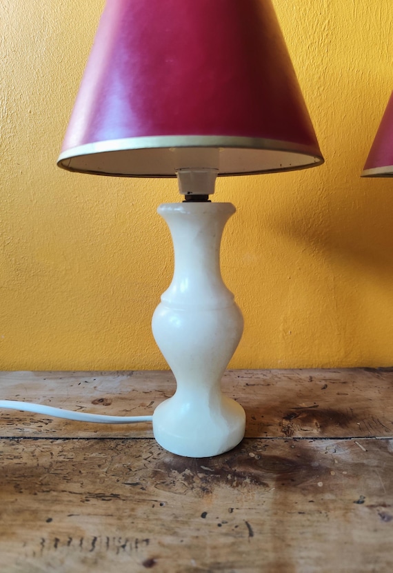 Ancien pied de lampe en pierre marbrée  beige -  lampe albâtre - lampe à poser vintage -lampe chevet beige -  lampe de salon art déco