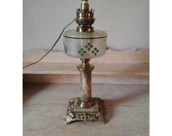 Ancienne lampe  à pétrole de style art nouveau , lampe électrifiée, Lampe de table belle époque  XIX ème