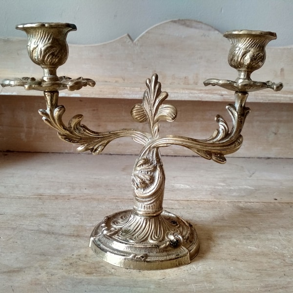 Old candelabra with 2 arms in bronze and brass - French candlestick torches - French rococo candlestick in Louis XVI style