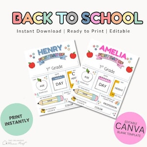 Back to School Sign Printable | Editable First Day of School Sign | Instant Digital Download