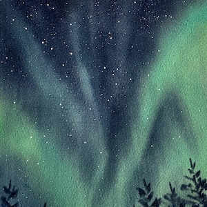 Dipinti ad acquerello originali-cartoline - aurora boreale