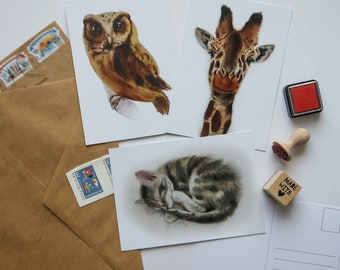 Postcard with watercolor animal