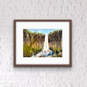 Dipinto acquerello originale dell'Islanda, cascata di Svartifoss