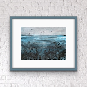 Original watercolor and graphite painting -  abstraction, sea, landscape, ocean