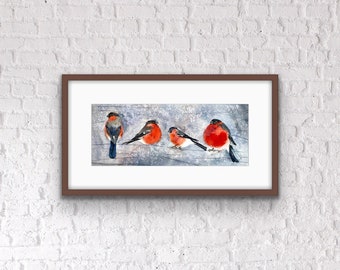 Original watercolor painting - birds, bullfinch