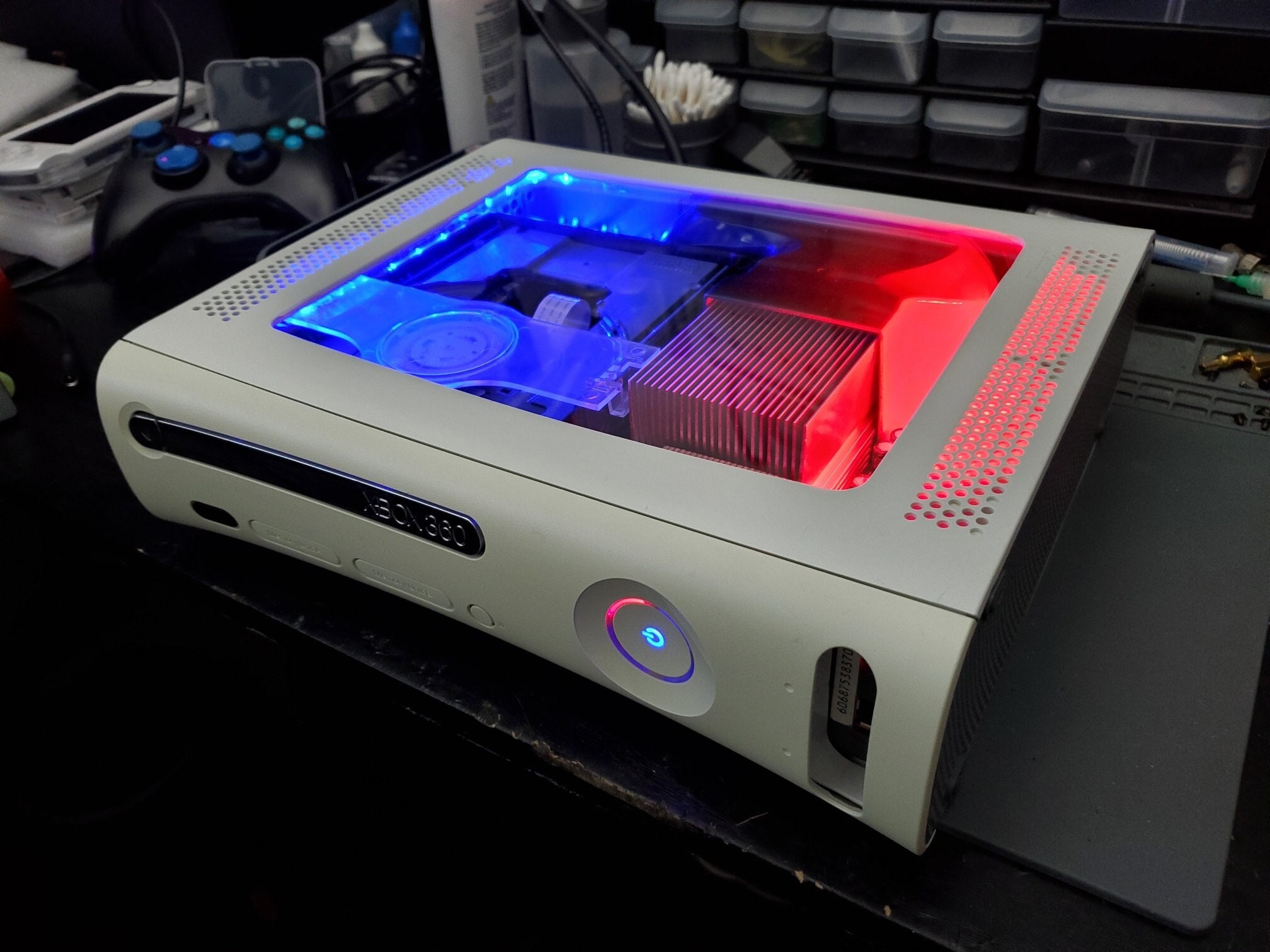 Custom made Xbox 360 fat phat case mod kit shell housing with LED kit