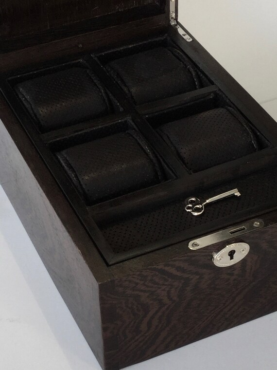Wenge Watch Box From The Digby Range With Ebony And Black Diamond Leather Interior
