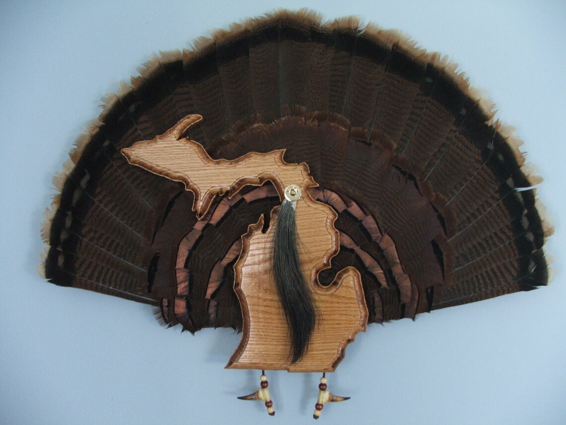 Wild Turkey Tail Fan Mount Red Oak State of Michigan Etsy