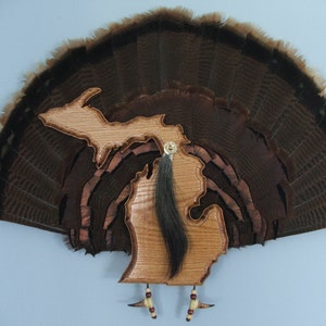 Wild Turkey Tail Fan Mount - Red Oak - State of Michigan