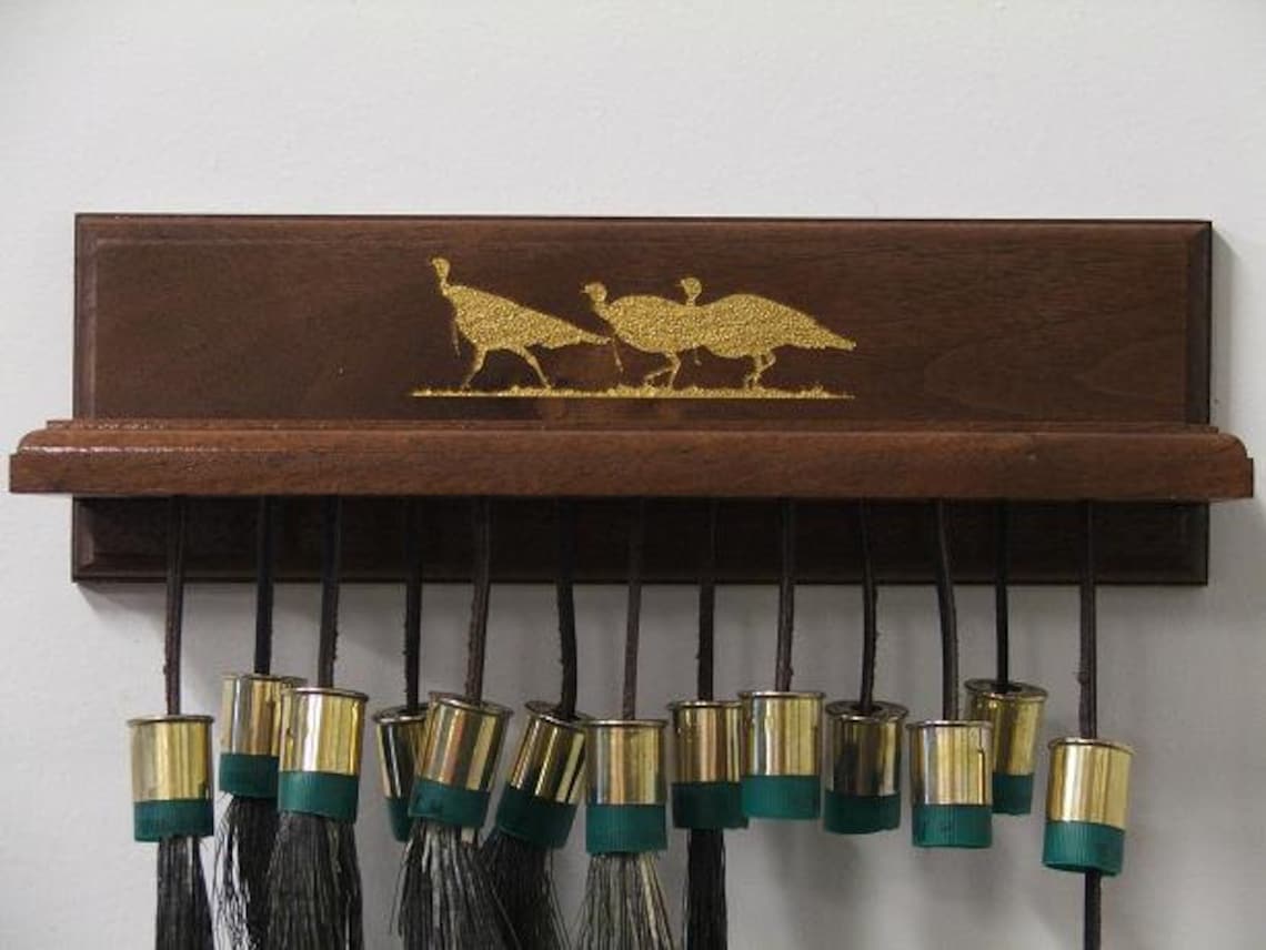 Wild Turkey Beard and Spur Display Laser Engraved Three Walking Turkey
