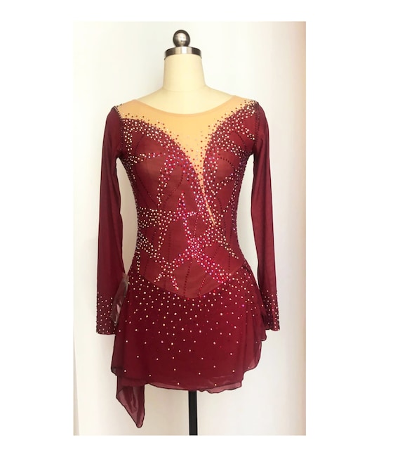 Linjinx Eiskunstlauf Kleid Damen - Strass Verzierung Mit Chiffon Rock | Langarm Tanzanzug