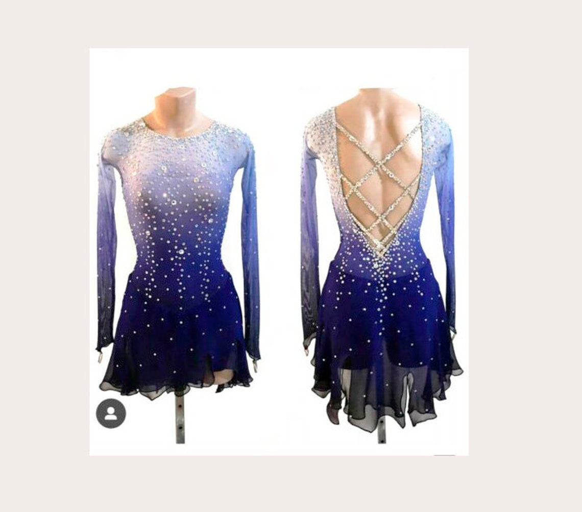Robe De Patinage Artistique Cendrillon : Costume De Danse Bleu