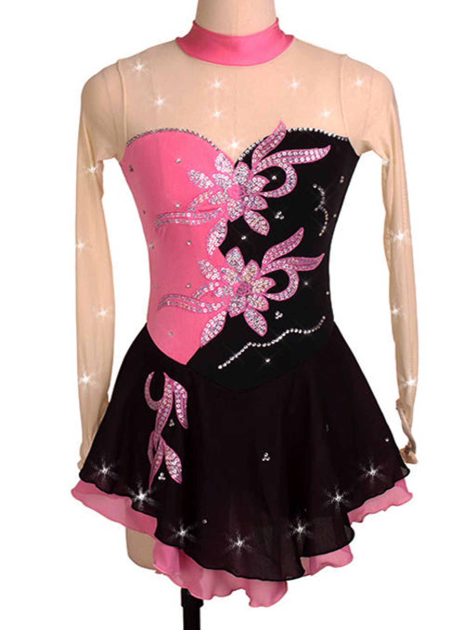 Schwarz Rollkunstlaufen Tanzkleid Kürkleid Eiskunstlaufkleid Tanzmariechen