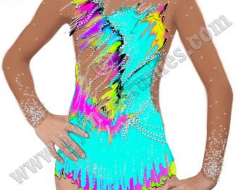 Robe De Gymnastique Rythmique / Acro - Tourbillonnante - Occasion - Couleur Orange Multicolore