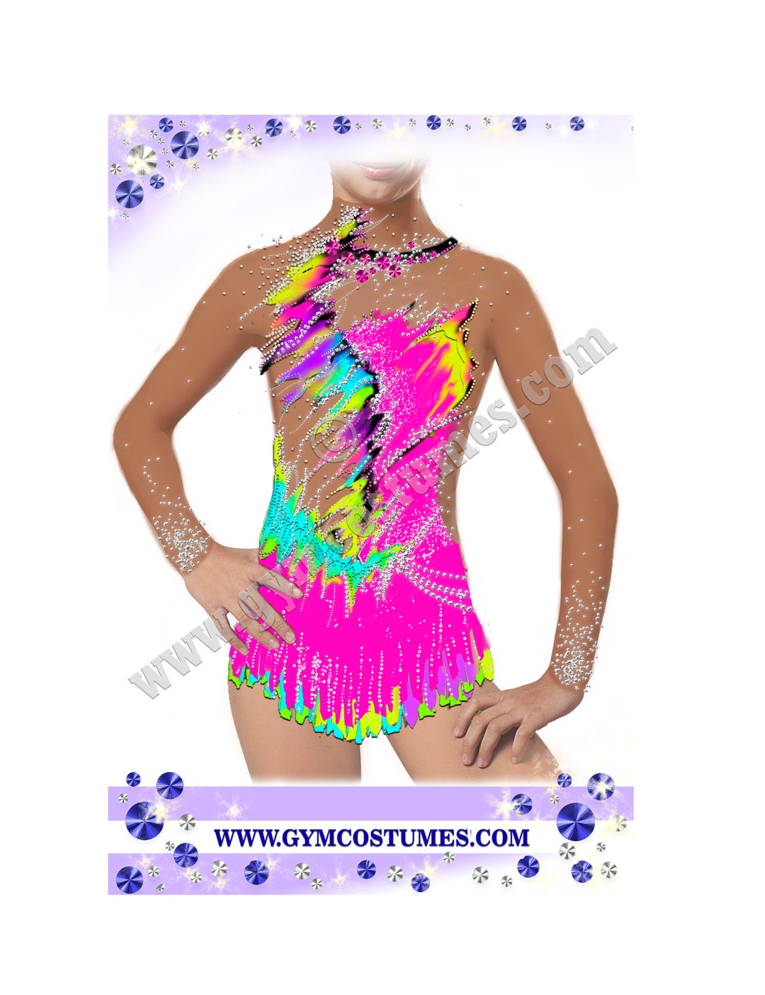 Robe De Gymnastique Rythmique - Justaucorps Acrobatique Tourbillonnant, Couleur Violette Et Multicolore
