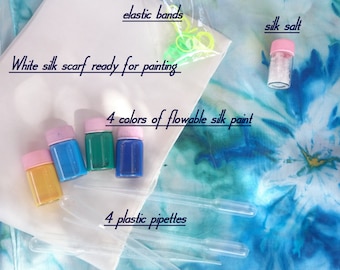DIY kit, Make Your Silk Scarf Kit Sea Sunrise color collection. Craft kit for silk painting. Unique gift, Easy to use