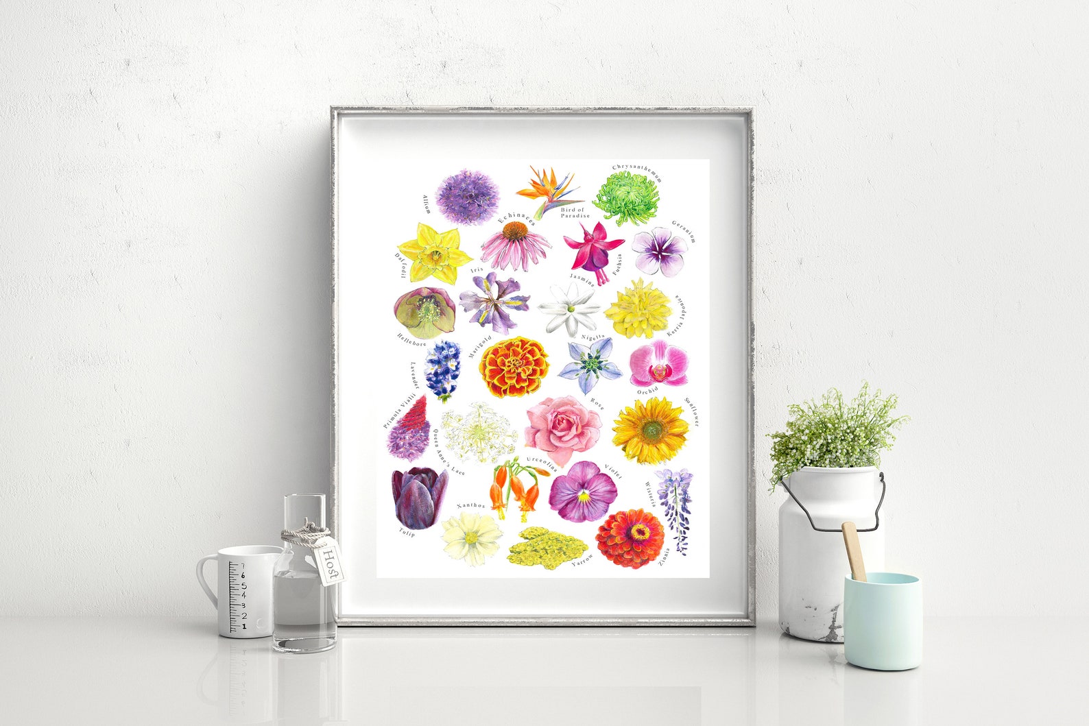 AZ of Flowers Print Botanical Printaz of Flowers Painting Gift for