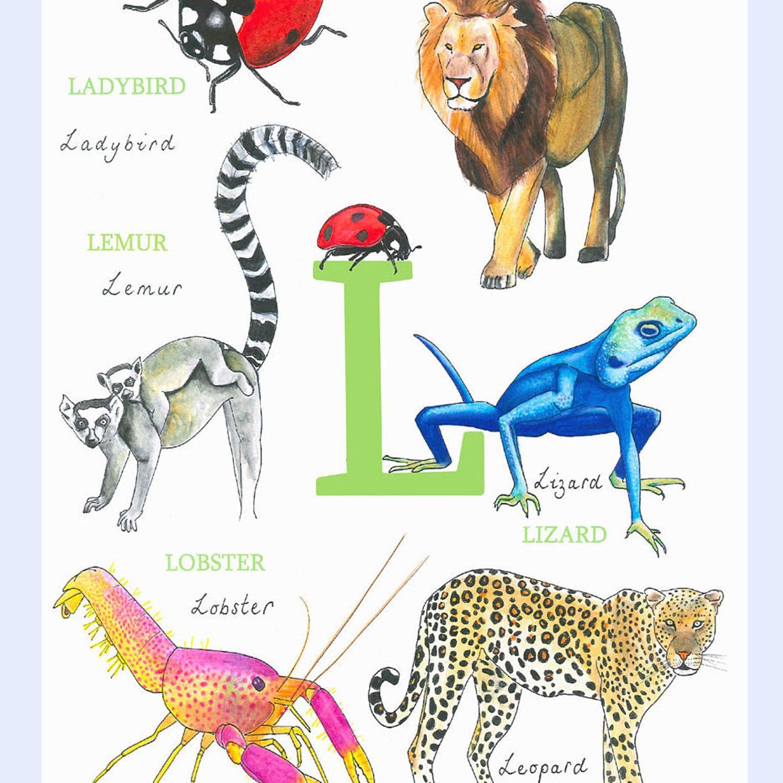 Animal Alphabet Letter L Letter Painting Baby First | Etsy