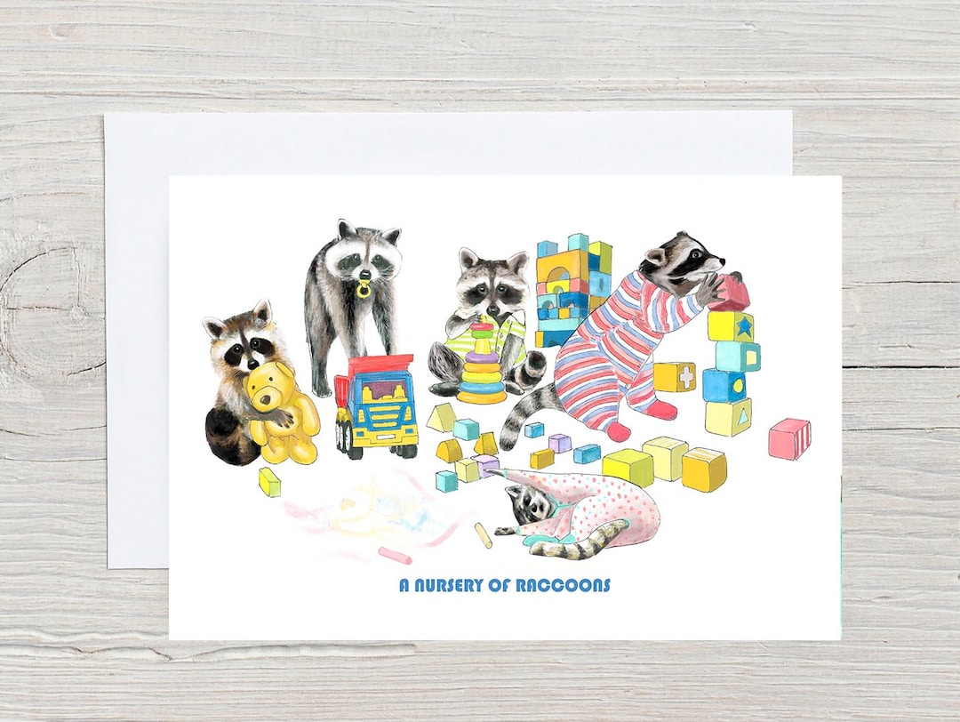 A Nursery of Raccoons Collective Noun Greetings Card Etsy