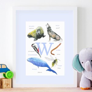 Letter W Print, Nursery Picture; Animal Alphabet Letter W, Childrens ...