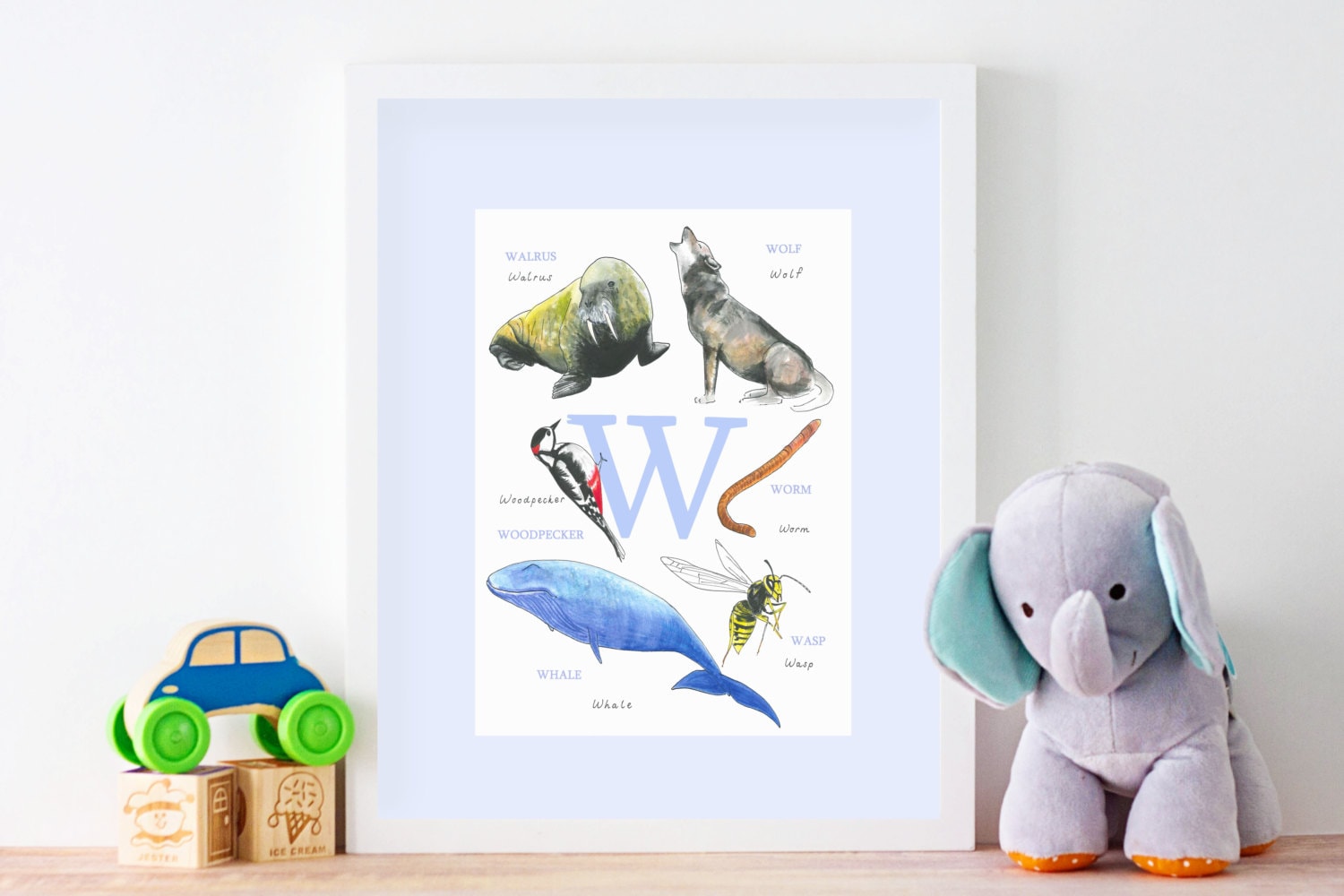 Letter W Print Nursery picture Animal Alphabet Letter W | Etsy