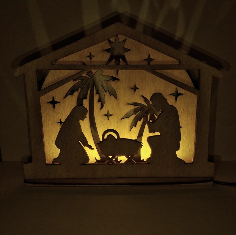 Wooden crib with USB LED lights nativity scene with USB Etsy