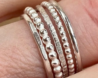 5 Stackable rings; Handmade sterling silver