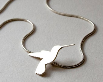 Silver Hummingbird Pendant Necklace:  Handmade, Sterling Silver