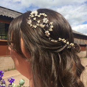 Bridal swarovski pearl and crystal floral hairband Handmade, sterling silver image 4