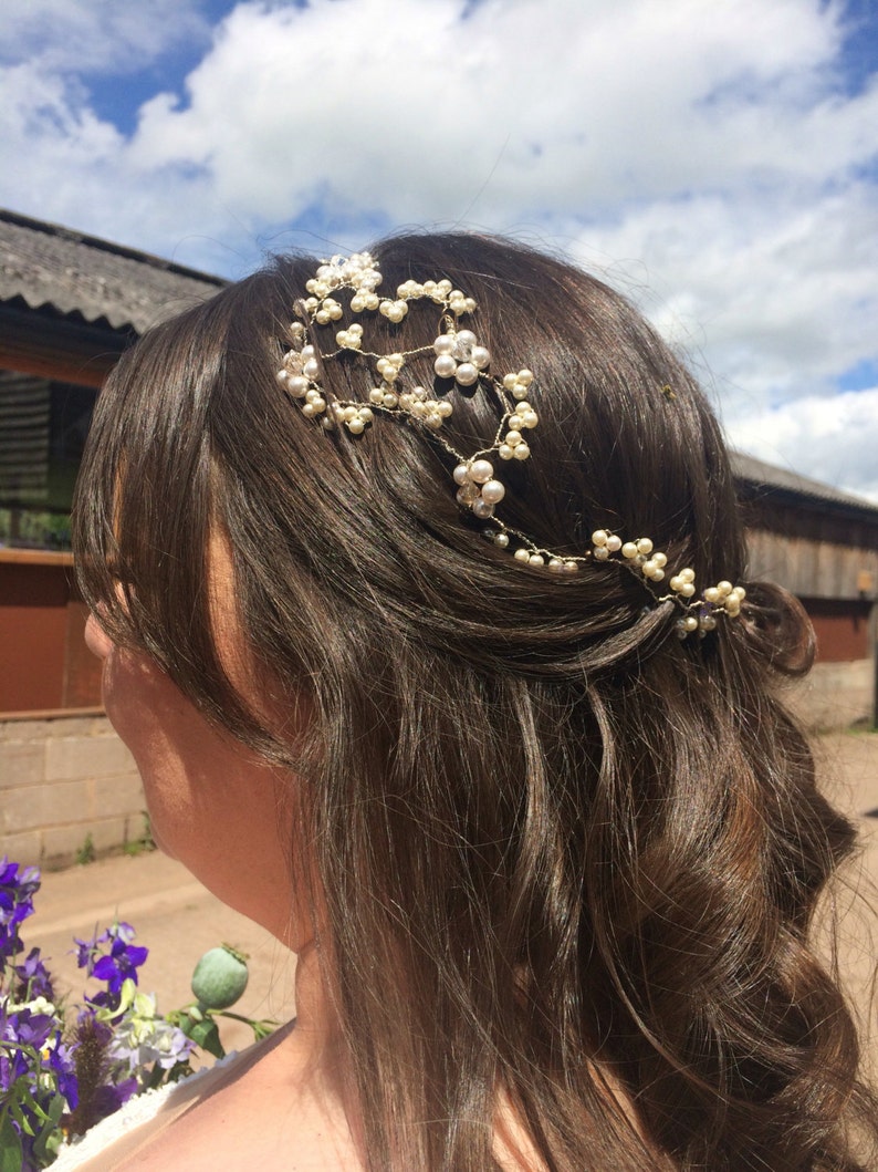 Bridal swarovski pearl and crystal floral hairband Handmade, sterling silver image 4