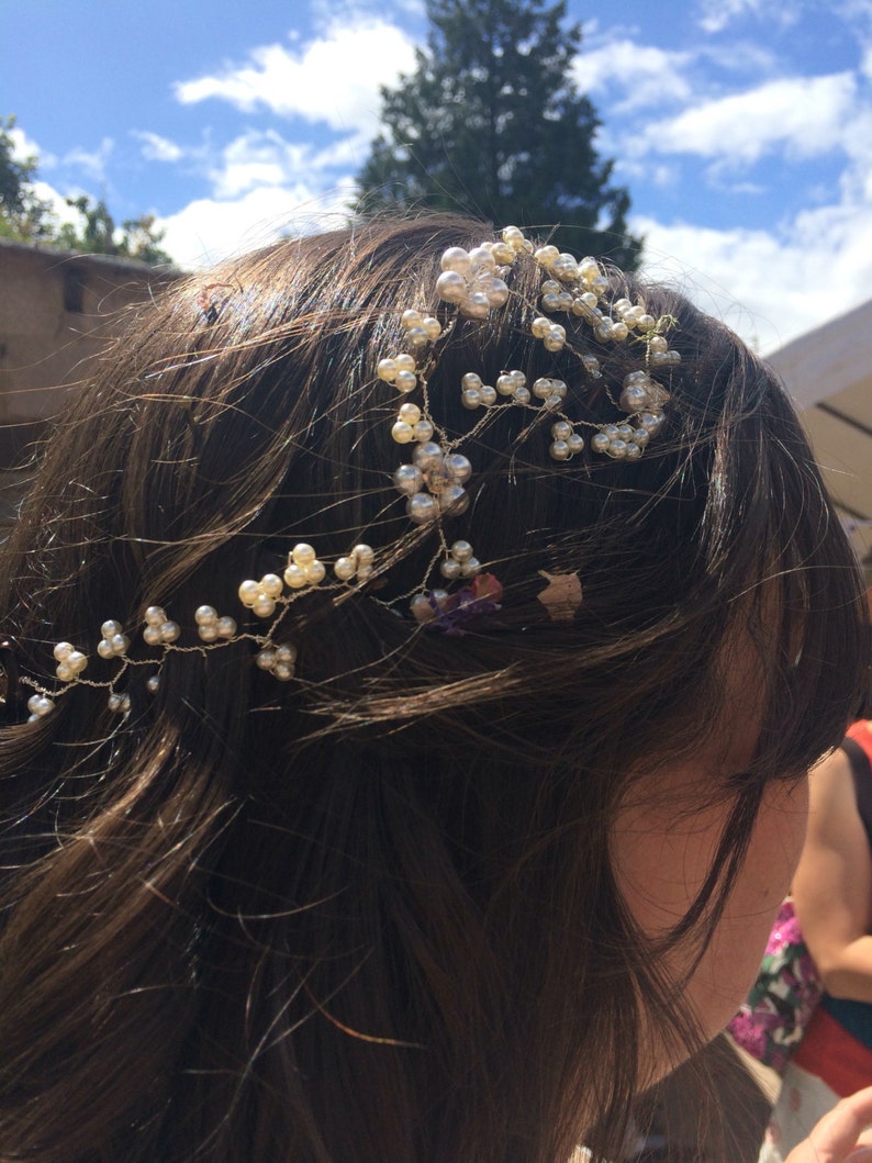 Bridal swarovski pearl and crystal floral hairband Handmade, sterling silver image 3