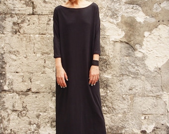 Vestido maxi minimalista para mujer: caftán elegante con mangas largas