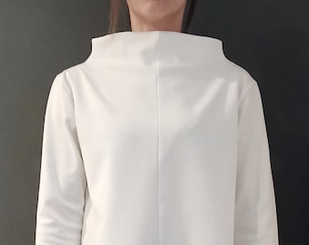 Blusa elegante de cuello alto de gran tamaño para mujer: Camisa cálida de cuello alto para guardarropa cápsula