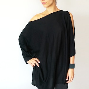 Off The Shoulder Slouchy Women's Tunic, Party Dress, Cocktail Black Tunic, Asymmetrical Oversized Jersey Tunic