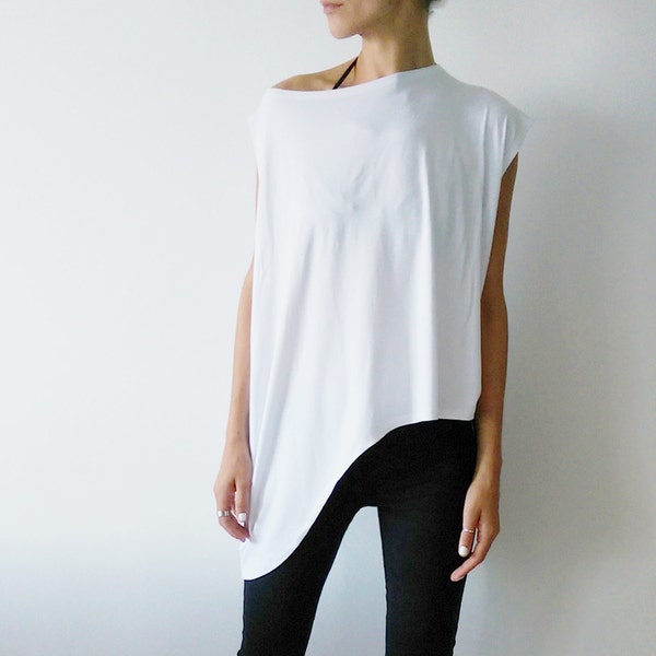 Asymmetrical Minimalist Women's Top, Casual Women's Shirt, Loose Fit Unique T-Shirt