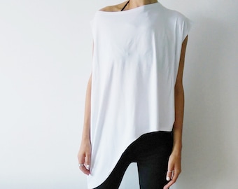 Asymmetrical Minimalist Women's Top, Casual Women's Shirt, Loose Fit Unique T-Shirt