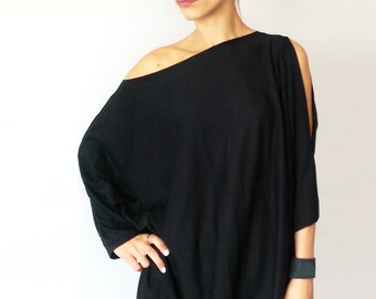 Off The Shoulder Slouchy Tunic: Asymmetrical Jersey Party Dress