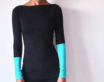 Elegante camiseta de manga larga para mujer, top de jersey de diseñador para mujer, camisa de mujer con bloques de color únicos