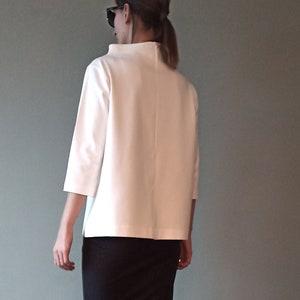 Oversized High Collar Women&#39;s Top: Minimalist Viscose Heavy Jersey Shirt