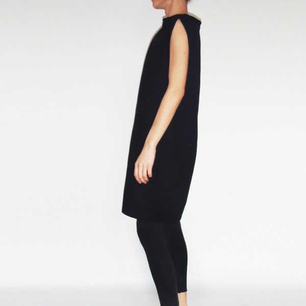 Minimalist Sleeveless Geometrical Women Tunic, Little Black Dress, Oversized Elegant Smart Women Dress