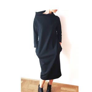 Heavyweight Jersey Minimalist Oversized Women Dress With Pockets, Elegant Casual Desiger Dress with Collar, Autumn Winter Dress