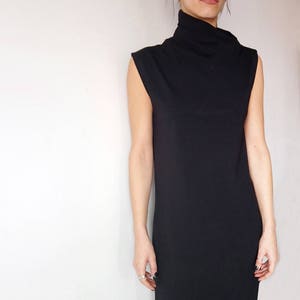 Black Cotton Jersey Minimalistic Oversized Women Dress With Asymmetric Collar, Black Jersey Dress, Elegant Dress, Avantgarde dress